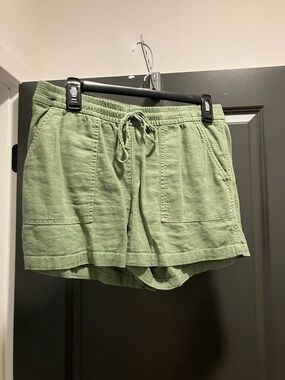 J.Crew Olive Green Linen-Blend Drawstring Casual Shorts